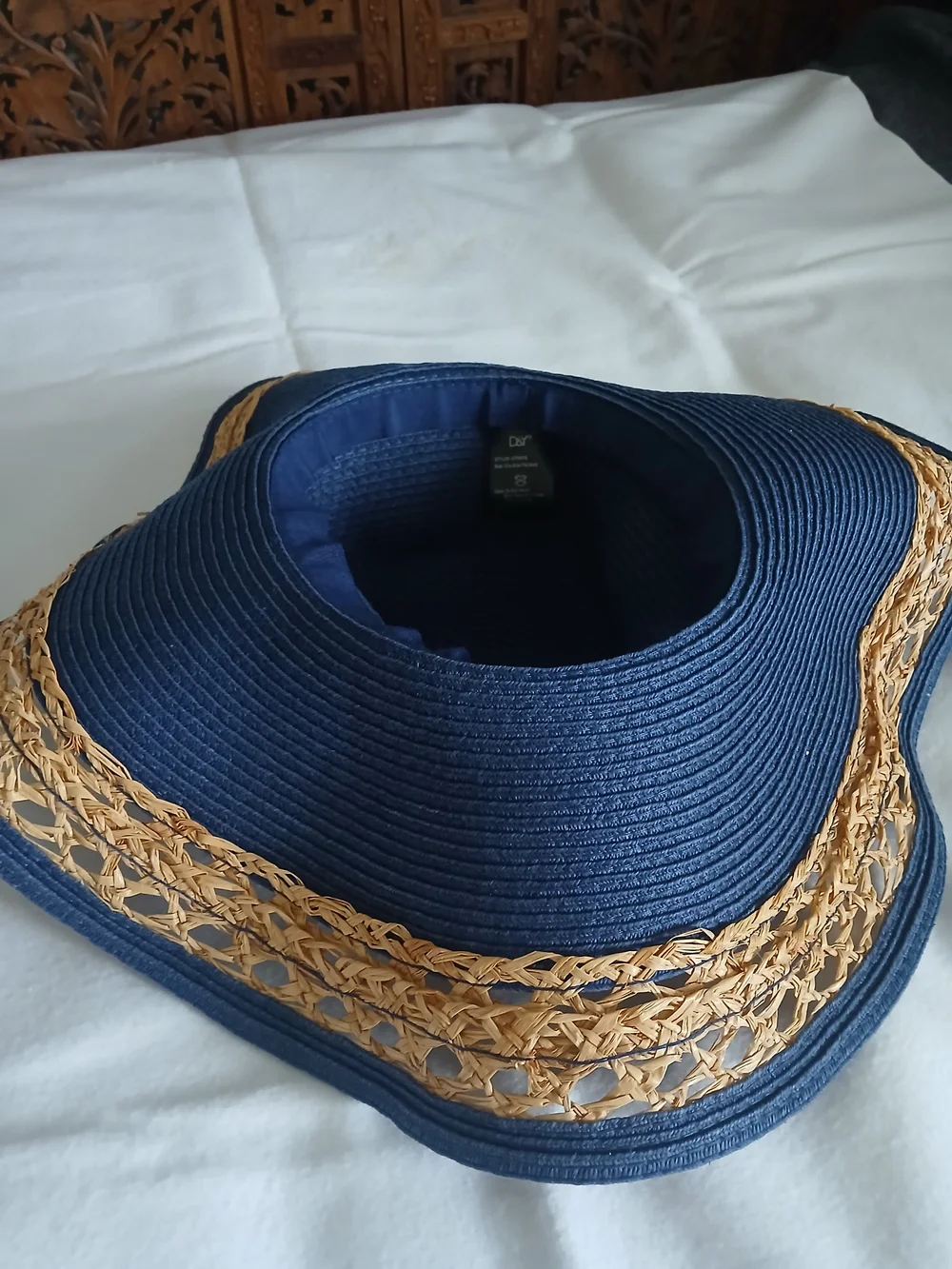 D&Y Navy Wide-Brim Straw Accent Sun Hat